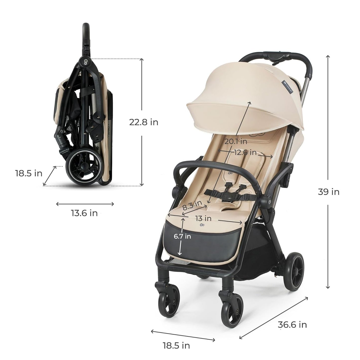 Kinderkraft APINO Lightweight Auto Folding Stroller, Compact Travel Baby Stroller for Newborn to Toddler, Reclining Seat, 5-Point Harness, Black