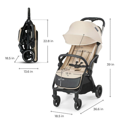 Kinderkraft APINO Lightweight Auto Folding Stroller, Compact Travel Baby Stroller for Newborn to Toddler, Reclining Seat, 5-Point Harness, Black