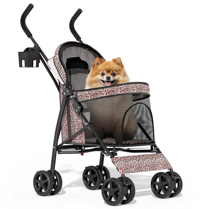 MoNiBloom 4 Wheels Pet Stroller, Easy-Fold Puppy Cage Jogger Stroller with Sun Cover, Pad and Rear Storage Bag, Breathable and Visible Mesh for Small/Medium Pets up to 22 lbs, Black