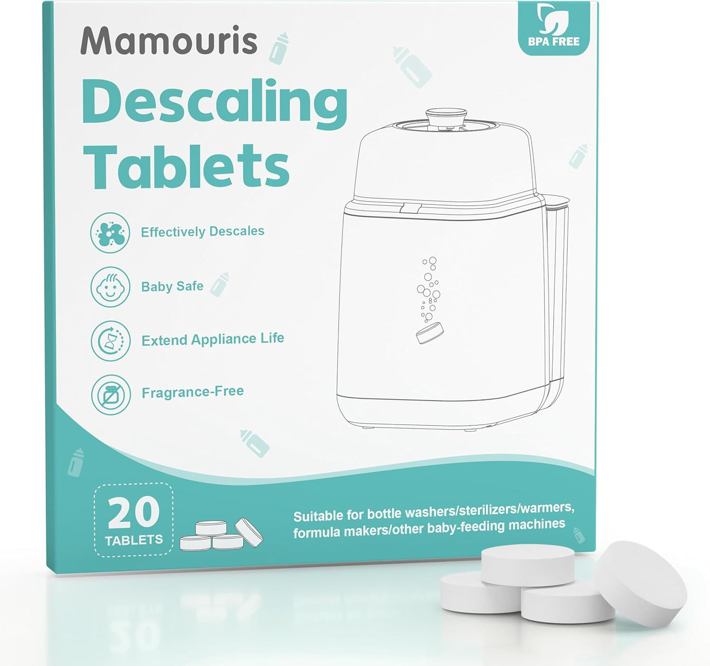 Descaling Tablets 36 Count: for Momcozy Baby Brezza Grownsy Papablic Bottle Washers, Detergent Washing Tablets for All Brands Baby Bottle Washer Machine Warmer Sterilizers Formula Maker
