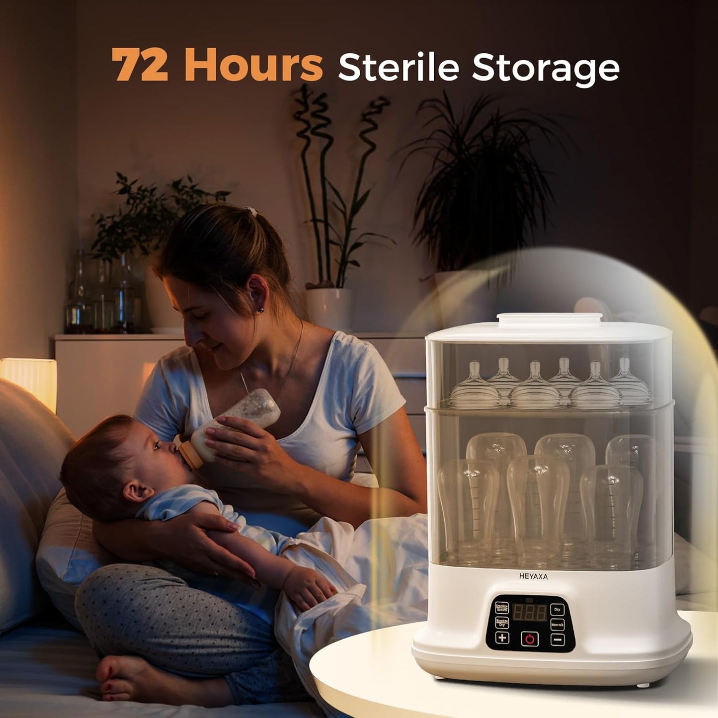 HEYAXA Baby Bottle Steri-lizer and Dryer, 10 Bottles Large Capacity, 4 in 1 Electric Steamer and Dryer for All Bottles, Parts & Baby Essentials, Touch Screen and Auto-Off