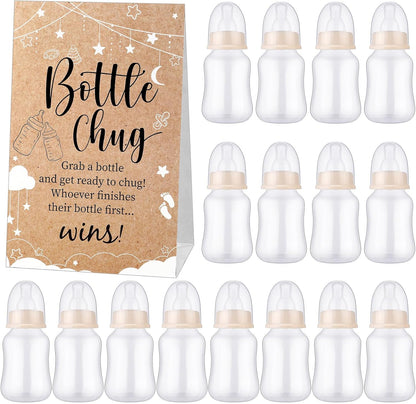 TrelaCo Bottle Chug Baby Shower Game 20 Pcs Baby Bottles Shower Favor with 1 Greenery Theme Sign for Gender Reveal Party Supplies Gifts(Green)