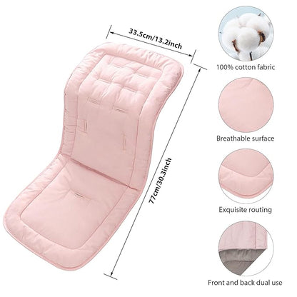 Baby Stroller Cushion, Infant Car Seat Insert-Universal Breathable and Soft Newborn Stroller Mat-100% Cotton Cover Toddler Seat Pad Liner for Stroller, 34x78cm,1 Pack（Grey+Pink）