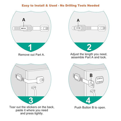 16 Pack Vmaisi Multi-Use Adhesive Straps Locks - Childproofing Baby Proofing Cabinet Latches for Drawers, Fridge, Dishwasher, Toilet Seat, Cupboard, Oven,Trash Can, No Drilling (White) (16)