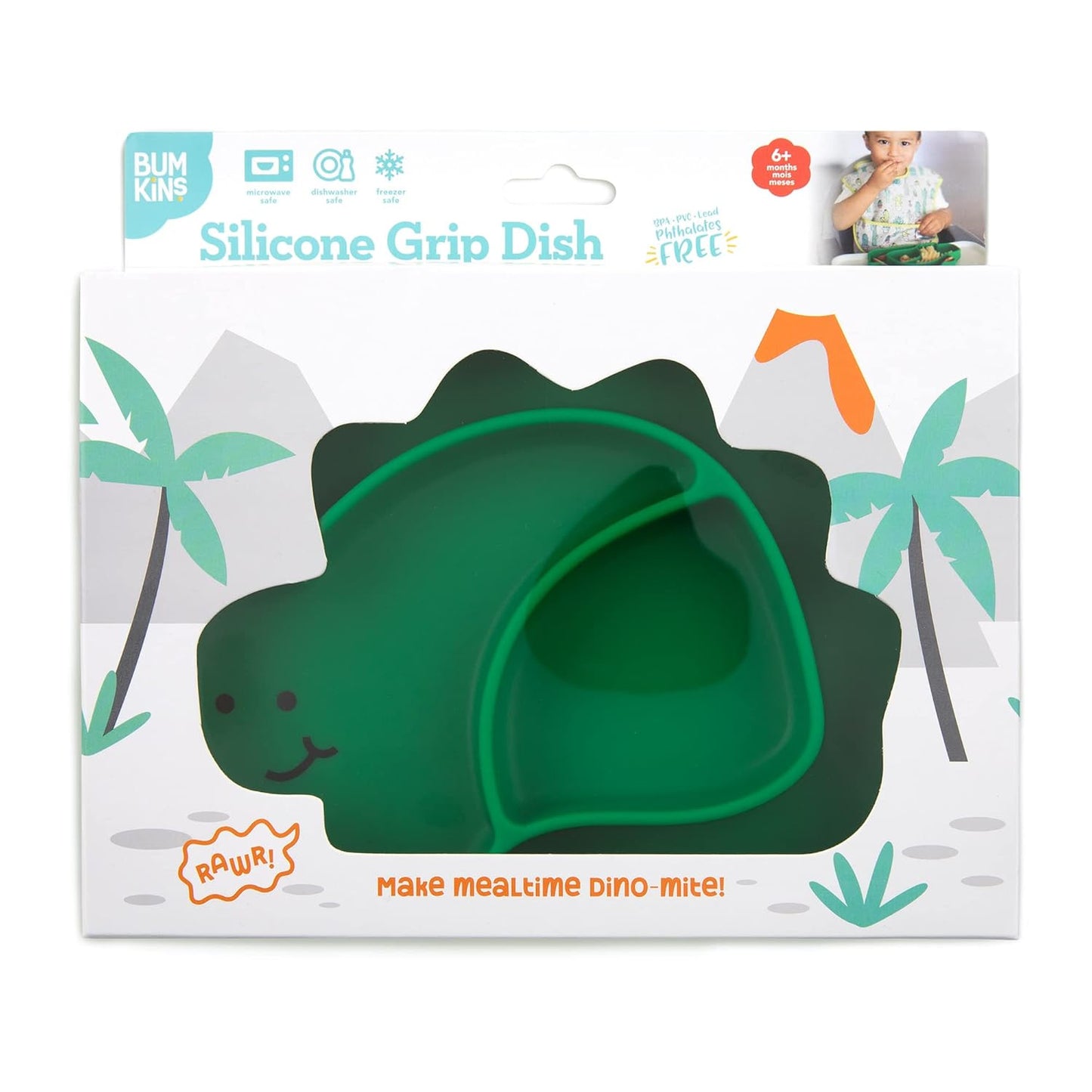 Bumkins Disney Toddler and Baby Suction Plate, Silicone Grip Dish, Baby Led Weaning, Kids Feeding Supplies, Non Skid Sticky Bottom, Platinum Silicone, for Children Ages 6 Months Up, Toy Story Alien
