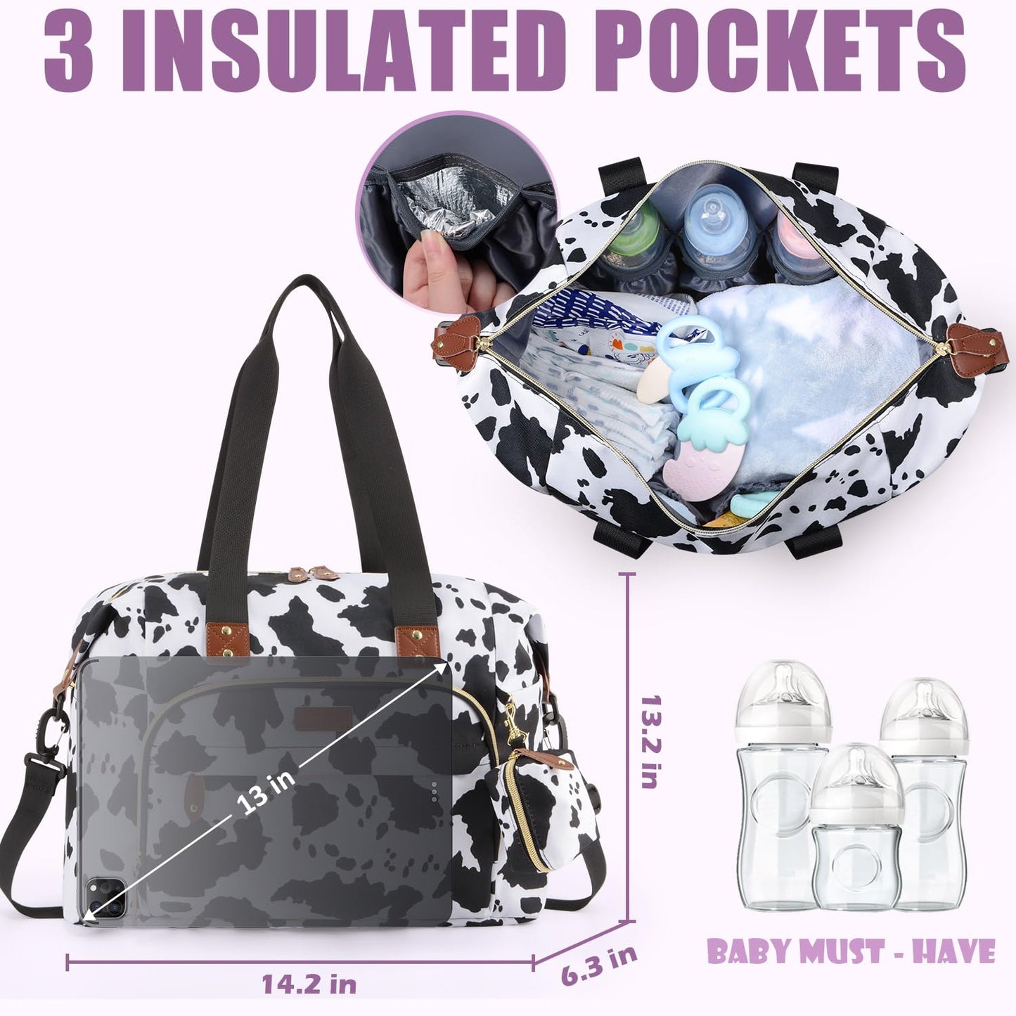 Tuwubi Diaper Bag Tote,Baby Diaper Bag with Pacifier Case Large Travel Diaper Tote Caddy for Mom and Dad Multifunction Large Baby Bag - M-Pink