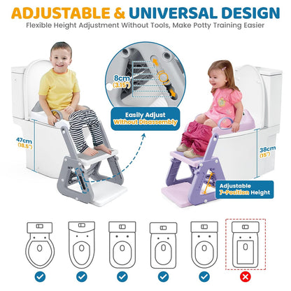 Orzbow Potty Training Seat | Upgrade Toddler Potty Training Toilet with Step Stool, 2-in-1 Stability Toilet Seat for Boys Girls | with Splash Guard, Anti-Slip Pad, Ladder, and Height Adjustable, Pink