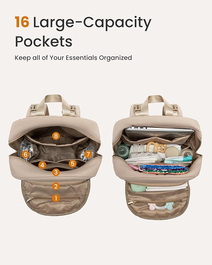 LOVEVOOK Diaper Bag Backpack, Large Puffy Baby Bag with Changing Pad Insulated Pockets Stroller Straps, Waterproof Diaper Backpacks for Mom Dad, Coffee Brown