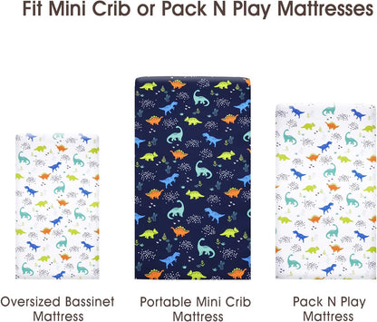 PHF 3 Pack Soft Mini Crib Sheets, Floral & Animal Pack N Play Sheets for Baby Boys Girls, No Slip Universal Fit for Pack N Play, Playard, Portable and Mini Crib Mattresses,Floral & Animal