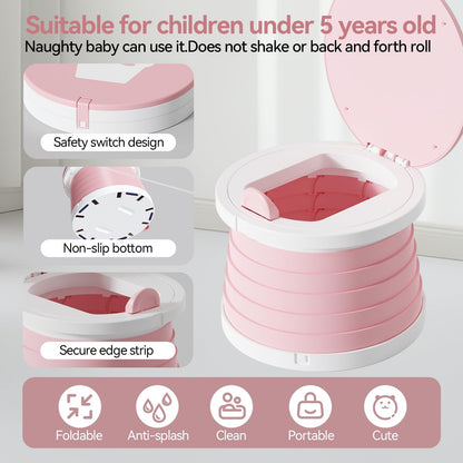 Portable Foldable Toddler Travel Potty - Medium Pink Potty Seat, Emergency Toilet for Car Camping Hiking, Lightweight Potty Chair for Indoor Outdoor Toddler Use