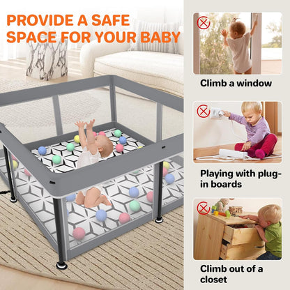 Foldable Baby Playpen with Mat - Portable,Spacious & Sturdy Playpen for Babies and Toddlers,Quick 1-Minute Setup,Travel-Friendly, Collapsible Play Pen for Indoor and Outdoor Use (Grey, 50x50 inches)
