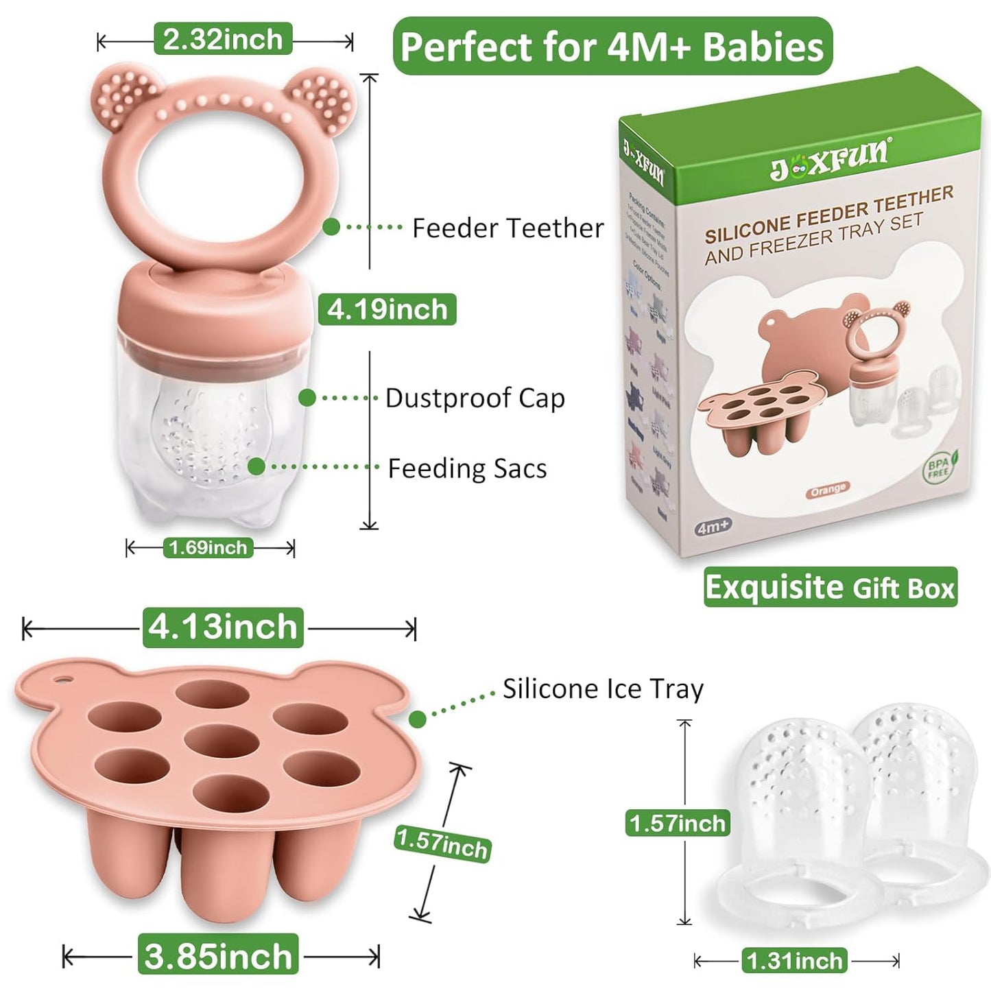 Silicone Baby Fruit Food Feeder & Mini Freezer Nibble Tray, Breastmilk Popsicle Molds for Baby Teething Relief, BPA Free Silicone Teething Toys Feeder for Safe Infant Self Feeding, Extra Food Pouches