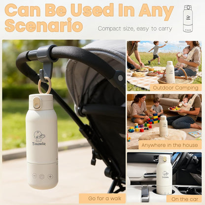 Portable Baby Bottle Warmer, Travel-Friendly with Detachable Battery Base, Type-C Fast Charge, 316 Stainless Steel, Touch Control, 8H Constant Temperature, Child Lock, 95-131°F