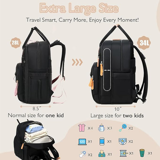 LORADI 18 Pockets Large Diaper Bag Backpack with 4 Insulated Pockets and Stroller Clips, Baby Shower Essentials (XL Black, Extra Large)