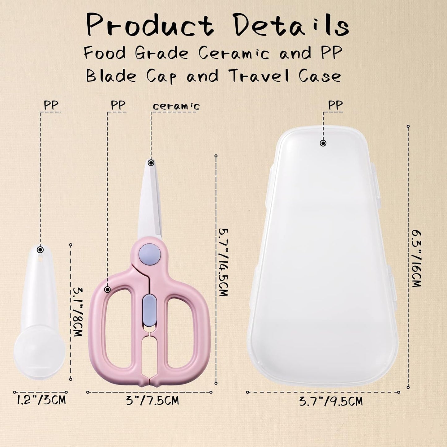Baby Food Scissors with Travel Case, Ceramic Food Scissors Kids, Toddler Scissor with Safety Lock, Ideal for Pizza, Meats, Noodles, Vegetables, and Fruits (C)