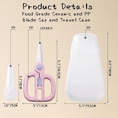 Baby Food Scissors with Travel Case, Ceramic Food Scissors Kids, Toddler Scissor with Safety Lock, Ideal for Pizza, Meats, Noodles, Vegetables, and Fruits (C)