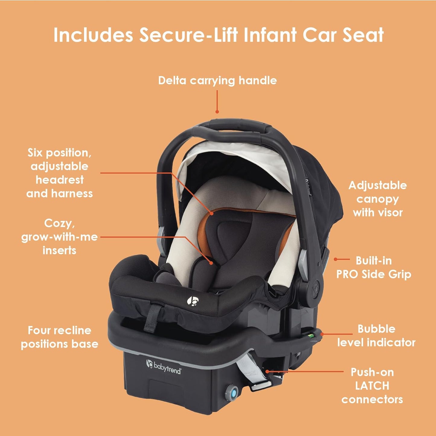 Baby Trend Tango PRO Travel System with Secure-Lift Infant Car Seat, Dash Black