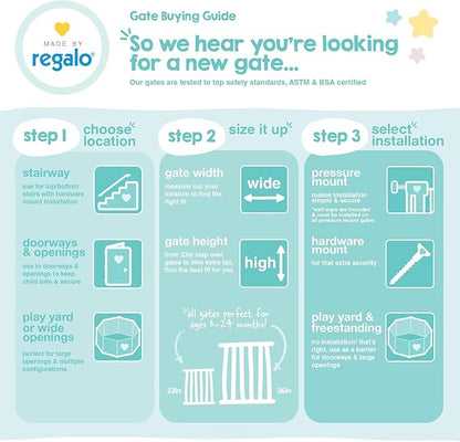 Regalo SAFETY 39" Extra Wide Wood Accent Baby Gate, Pressure Mount for Doorways & Bottom of Stairs, Babies, Toddlers & Pets, Ages 6–24 Months, TESTED & TRUSTED, AMERICAN DESIGNED, FAMILY OWNED