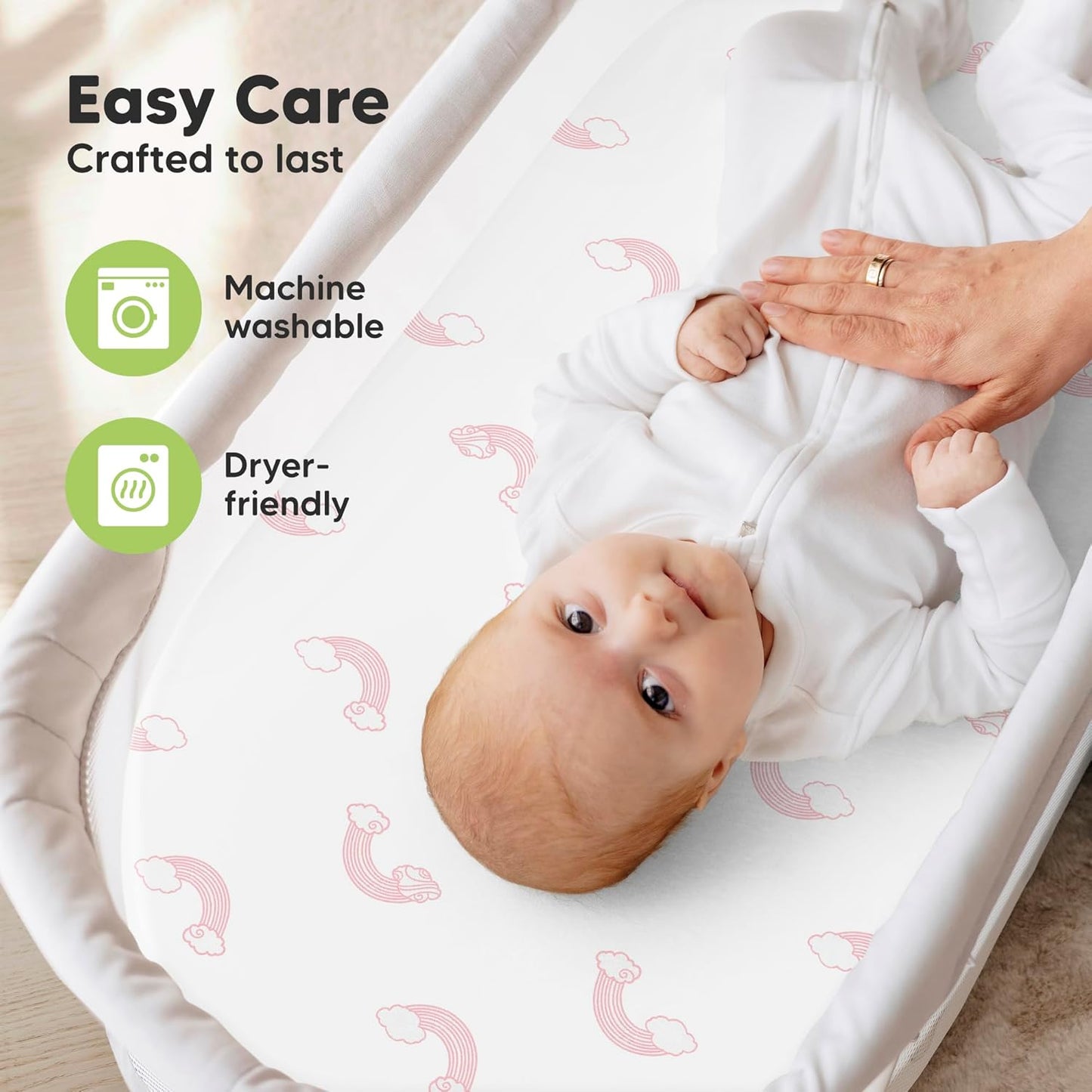 2-Pack Organic Bassinet Sheets for Girls, Boys - 100% Cotton Bassinet Mattress Sheets Compatible with Halo Bassinest Swivel Sleeper, Graco, Baby Delight, Chicco, Unisex Fitted Bassinet Sheets (Elly)
