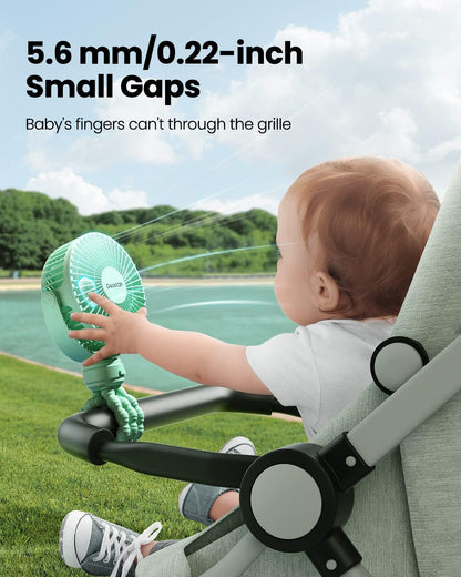 Gaiatop Mini Portable Stroller Fan, Battery Operated Small Clip on, Detachable 3 Speed Rechargeable, 360° Rotate Flexible Tripod Better Cooling for Car Seat Crib Treadmill Travel Black