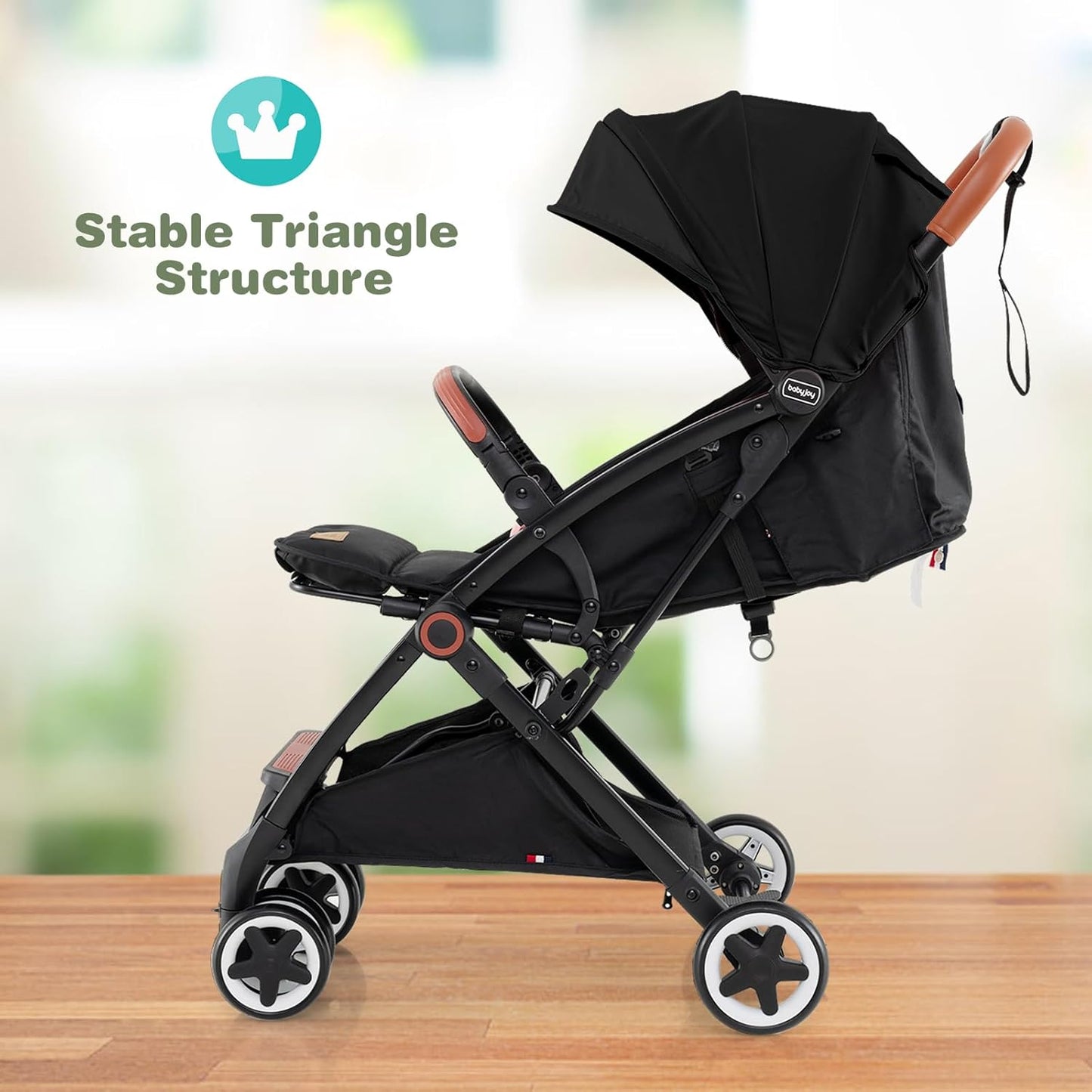 HOMGX Lightweight Baby Stroller, Compact Travel Stroller w/Ergonomic Seat, Spacious Basket, Adjustable Backrest, Oversized Canopy, Infant & Toddler Umbrella Stroller for Airplane, Travel (Black)
