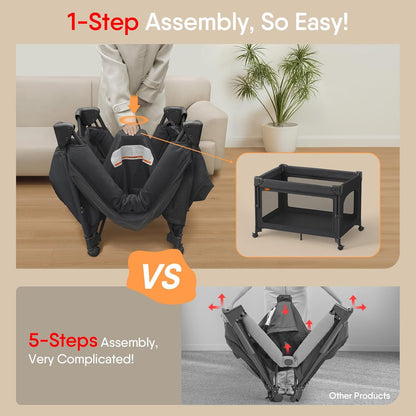 TinyGlow 4 in 1 Baby Bassinet, Pack and Play, Bedside Crib Sleeper, Diaper Changer, Quickly Assembled and Folded Portable Crib with Mattress and Mosquito Net, Easy to Carry