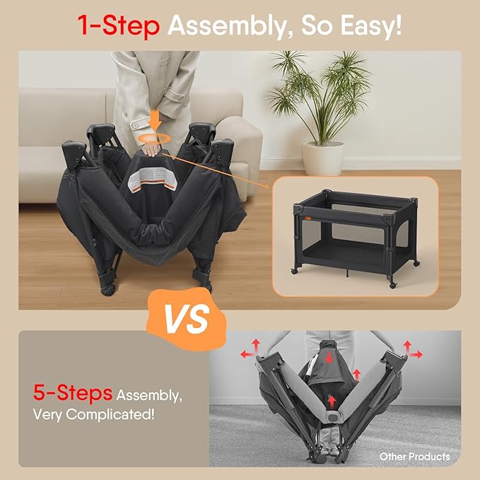 TinyGlow 4 in 1 Baby Bassinet, Pack and Play, Bedside Crib Sleeper, Diaper Changer, Quickly Assembled and Folded Portable Crib with Mattress and Mosquito Net, Easy to Carry