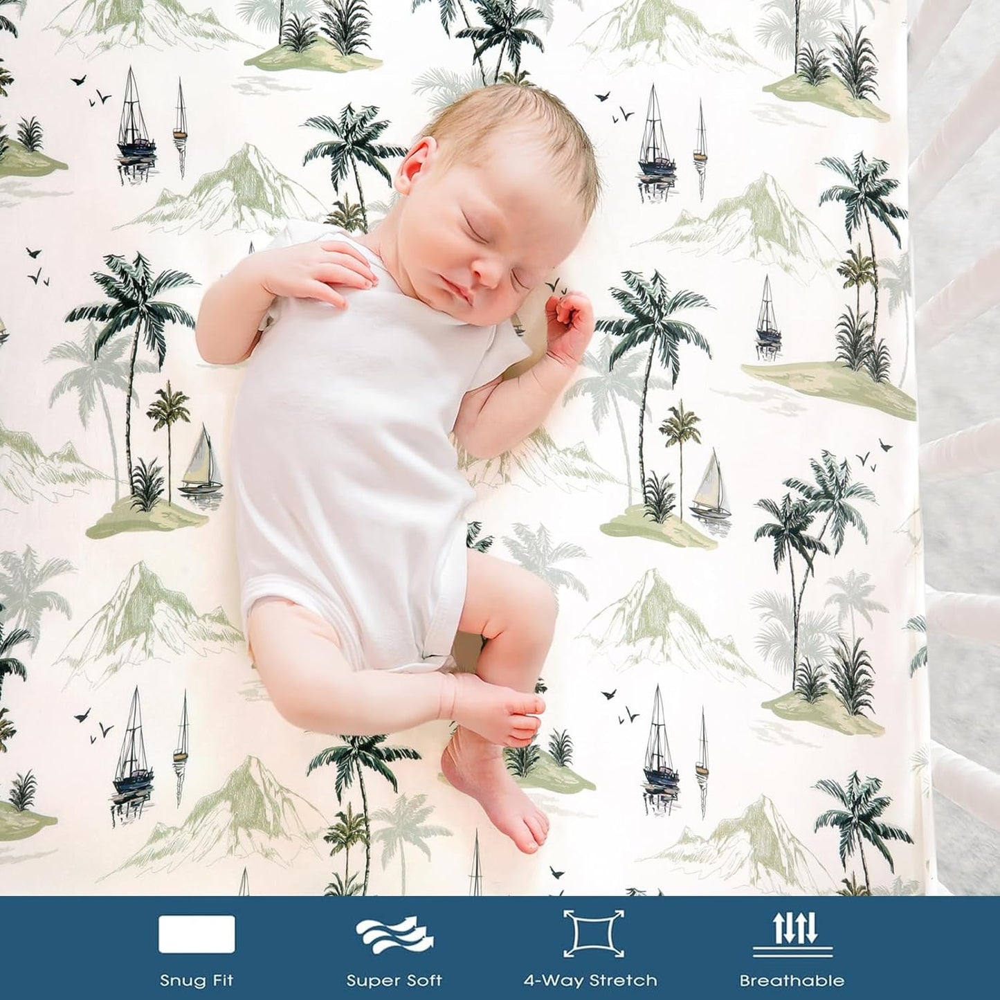 GRSSDER Stretch Ultra Soft Jersey Knit Fitted Pack n Play Playard Sheets Set 2 Pack，Fits Portable/Mini Cribs Sheets, Playards Mattress Pads, Stylish Watercolor Animals for Baby, Mint Green