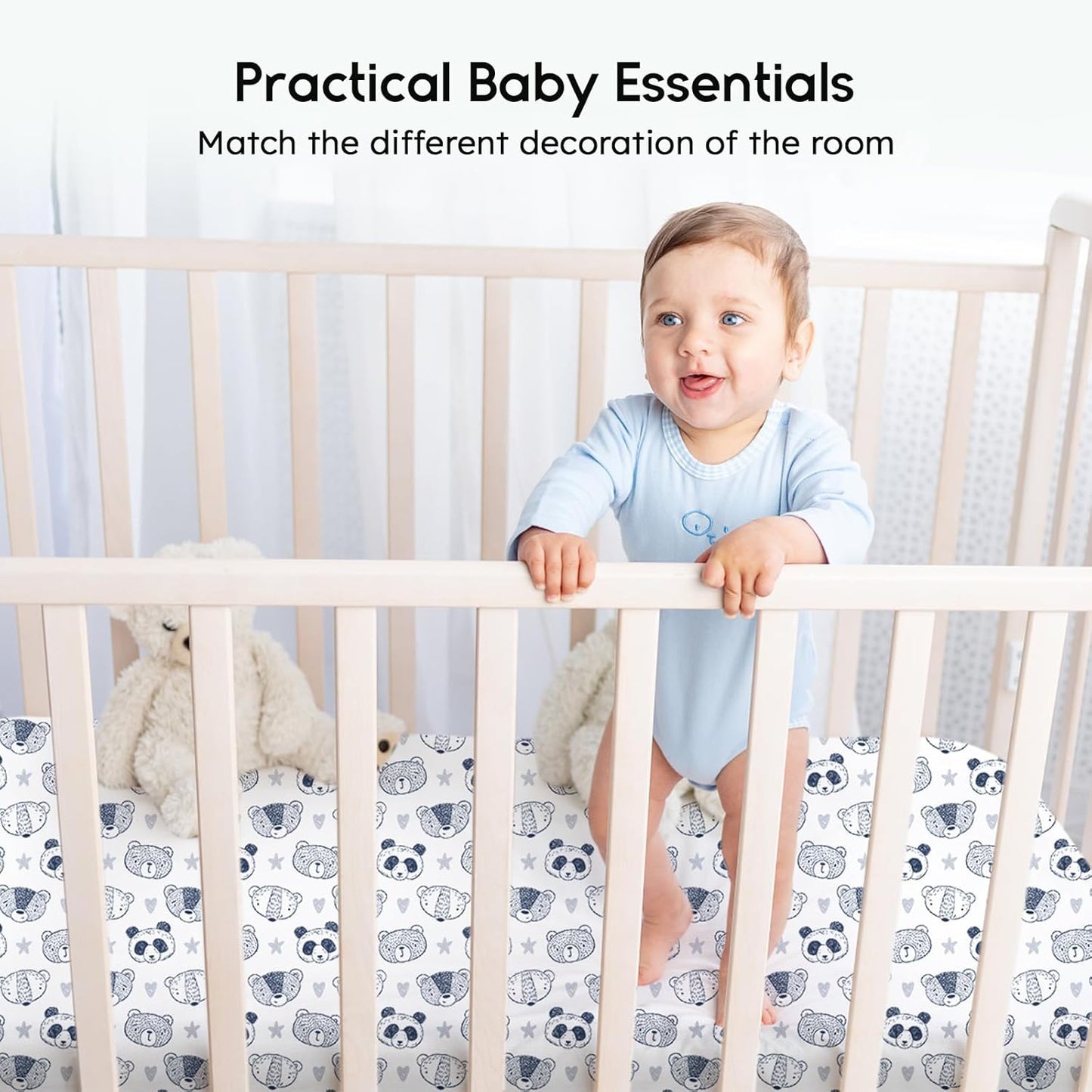 Yoofoss Pack and Play Sheets Fitted, Mini Crib Sheets 2-Pack for Pack N Play Mattress, Stretchy Playard Sheet, Soft and Breathable Green+Giraff