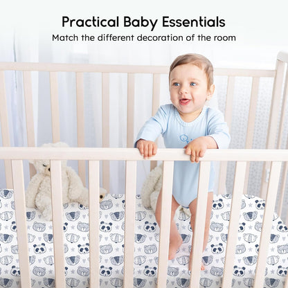 Yoofoss Pack and Play Sheets Fitted, Mini Crib Sheets 2-Pack for Pack N Play Mattress, Stretchy Playard Sheet, Soft and Breathable Green+Giraff