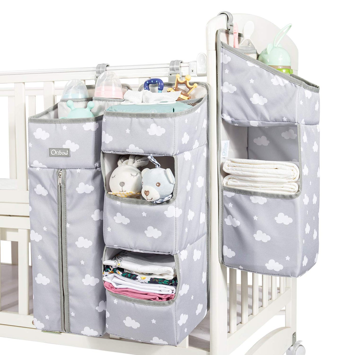Orzbow 3-in-1 Hanging Diaper Caddy Organizer for Changing Table, Nursery Organization and Diaper Stacker for Crib Wall, Removable Diaper Organizer for Baby Girl Essentials, Pink