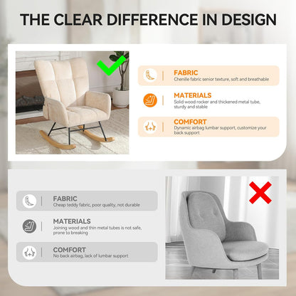 Nursery Rocking Chair Teddy Upholstered Glider Rocker Rocker Accent Chair with High Backrest Armchair Comfy Side Pocket Modern Rocking Accent Chairs for Living Room, Nursery, Office-Green