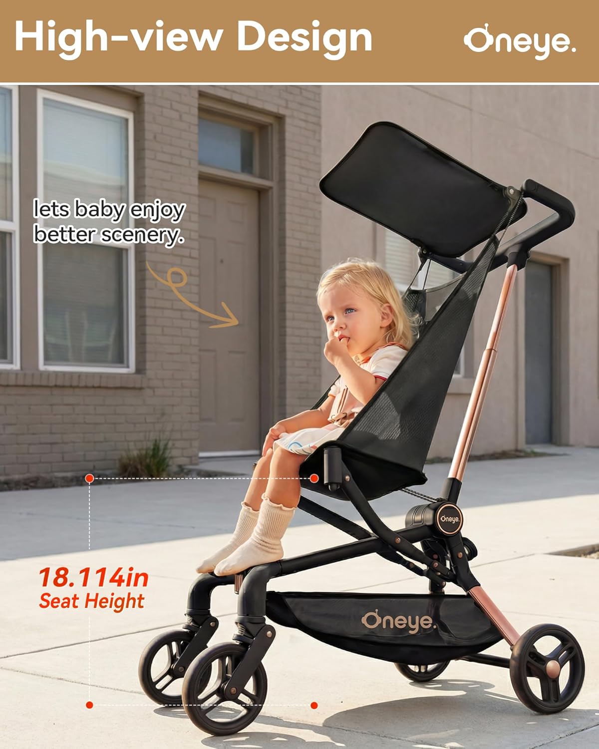 Oneye Travel Stroller for Airplane, Ultra Lightweight Baby Stroller for Toddlers with Canopy, Foldable & Compact Strollers with Jumbo Seat & Large Storage Basket,10.19lb,Stable & One-Hand Fold, Green