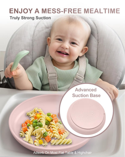 Classic Toddler Plates with Suction (3 Pack), Non Toxic & BPA Free Silicone Suction Plates for Baby Toddler Kids, Non Slip Baby Dinner Dishes Microwavable & Dishwasher Safe