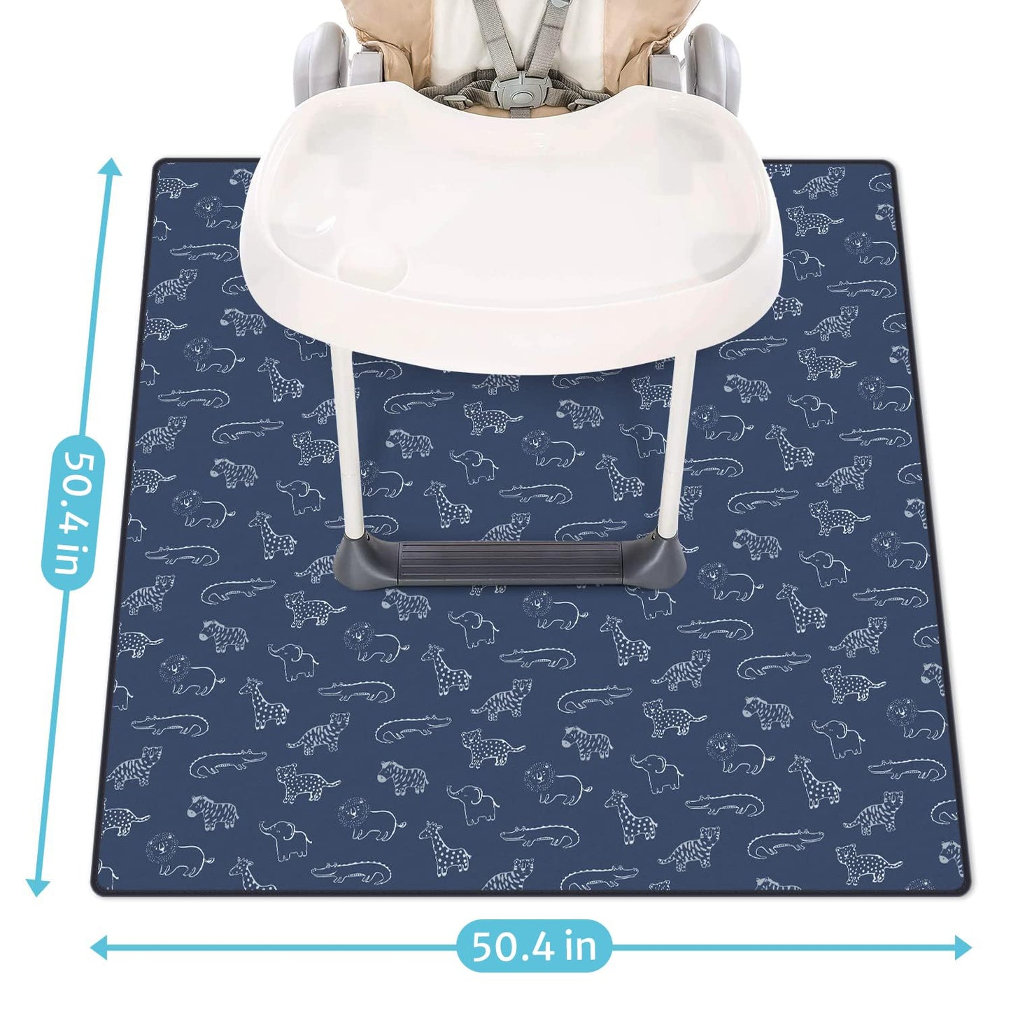 Blissful Diary Baby Splat Mat for Under High Chair, 50.4 x 50.4 Inch Wipeable Splash Mat, Waterproof and Washable, Anti-Slip Floor Protector, Retro Rainbow