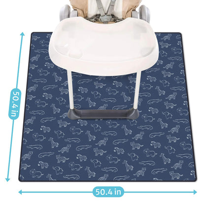 Blissful Diary Baby Splat Mat for Under High Chair, 50.4 x 50.4 Inch Wipeable Splash Mat, Waterproof and Washable, Anti-Slip Floor Protector, Retro Rainbow