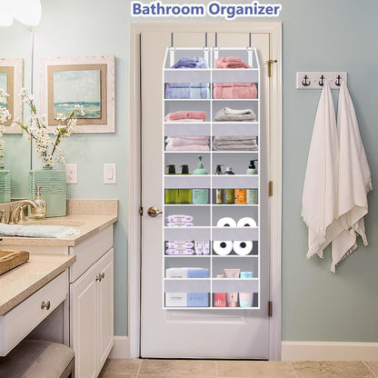 Heavy Duty Over The Door Organizer 5 Tiers, Extra Large Behind Door Storage of 10 Big Front & 10 Mesh Pockets, 80lb Weight Capacity, Hanging Doors Storage Organizer for Closet Bedroom Nursery, Grey