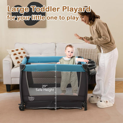 HONEY JOY Pack and Play, 5 in 1 Portable Infant Playpen with Bassinet & Changing Table, Storage Bag, Music Box, Toys, Carry Bag, Nursery Center, Baby Playard Pack n Play Crib for Boys Girls
