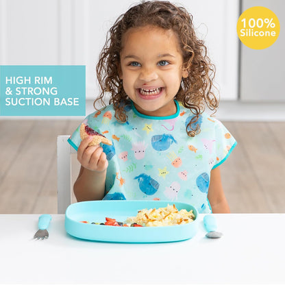 Bumkins Toddler and Baby Suction Plate, Divided Grip Dish for Babies and Kids, Baby Led Weaning, Feeding Supplies, Sticks to Tables and Highchairs, Platinum Silicone, for Chidren 6 Months, Gray