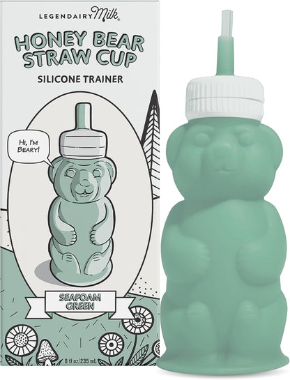 Legendairy Milk Honey Bear Straw Cup for Baby & Toddler, Silicone Squeeze Training Straw Cup, Leak Resistant Baby Sippy Cup with Straw, BPA Free, Dishwasher Safe, Bottle Transition, 8 oz, Green