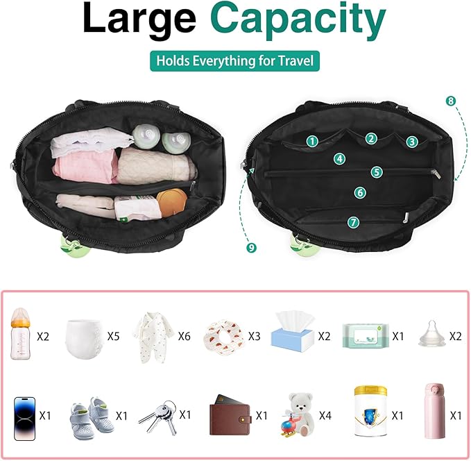 KUBYA Diaper Bag Tote, Puffer Diaper Tote Bags for Women Lightweight Travel Work Hospital Baby Bag Crossbody Mommy Bag