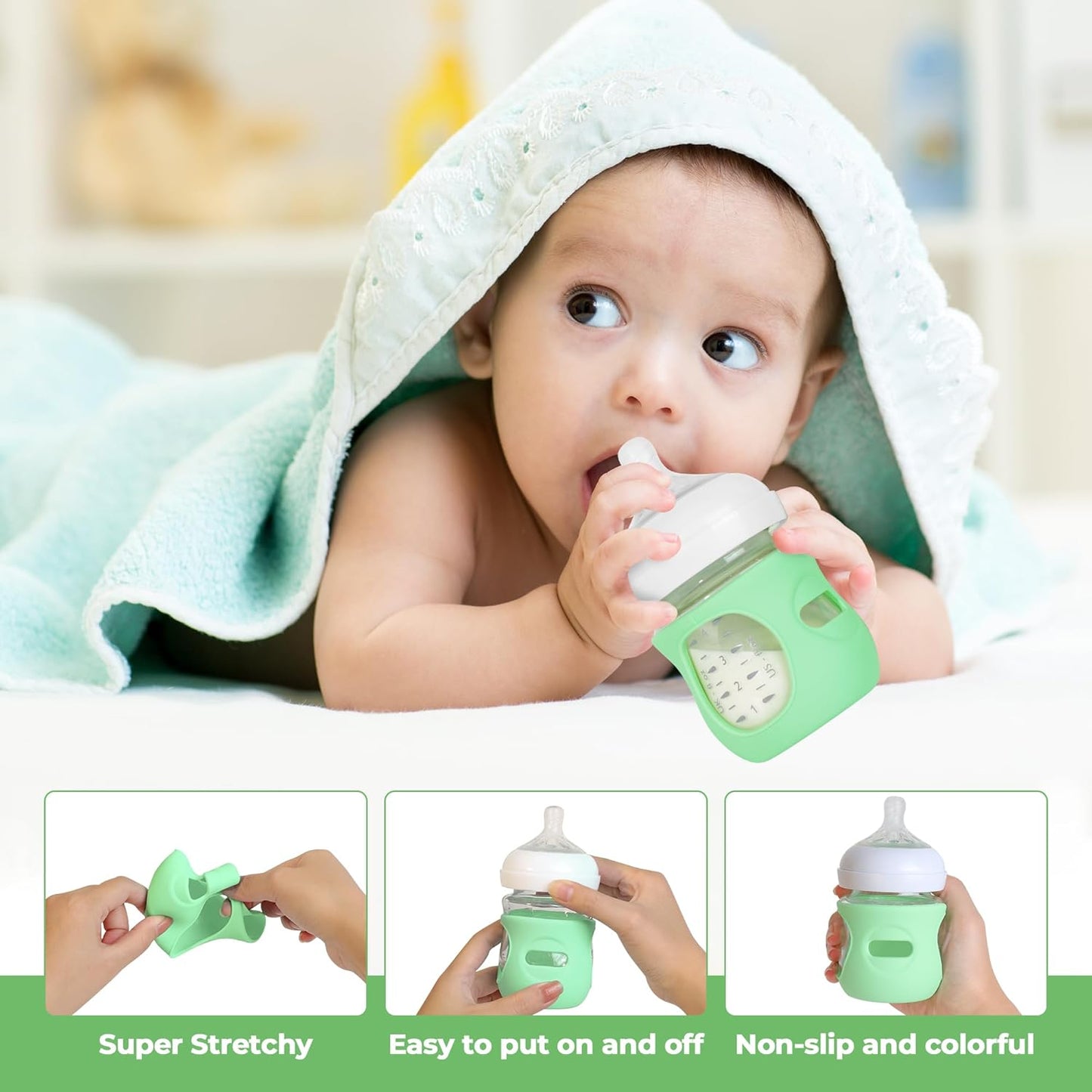 3 Pack Silicone Sleeves for Philips Avent Natural Glass Baby Bottles, Food Grade Silicone Anti Breakage Baby Bottles Holder, Compatible with Philips Avent Glass Natural Baby Bottle 8oz