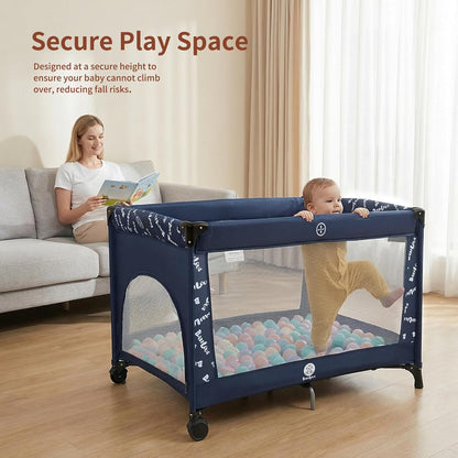Babilous Pack and Play, Baby Bassinet with Wheels, Foldable Baby Playard for Travel, Easy Carry Bedside Bassinet, Mini Pack n Play with Comfortable Mattress & Compact Space Saving Design, Grey