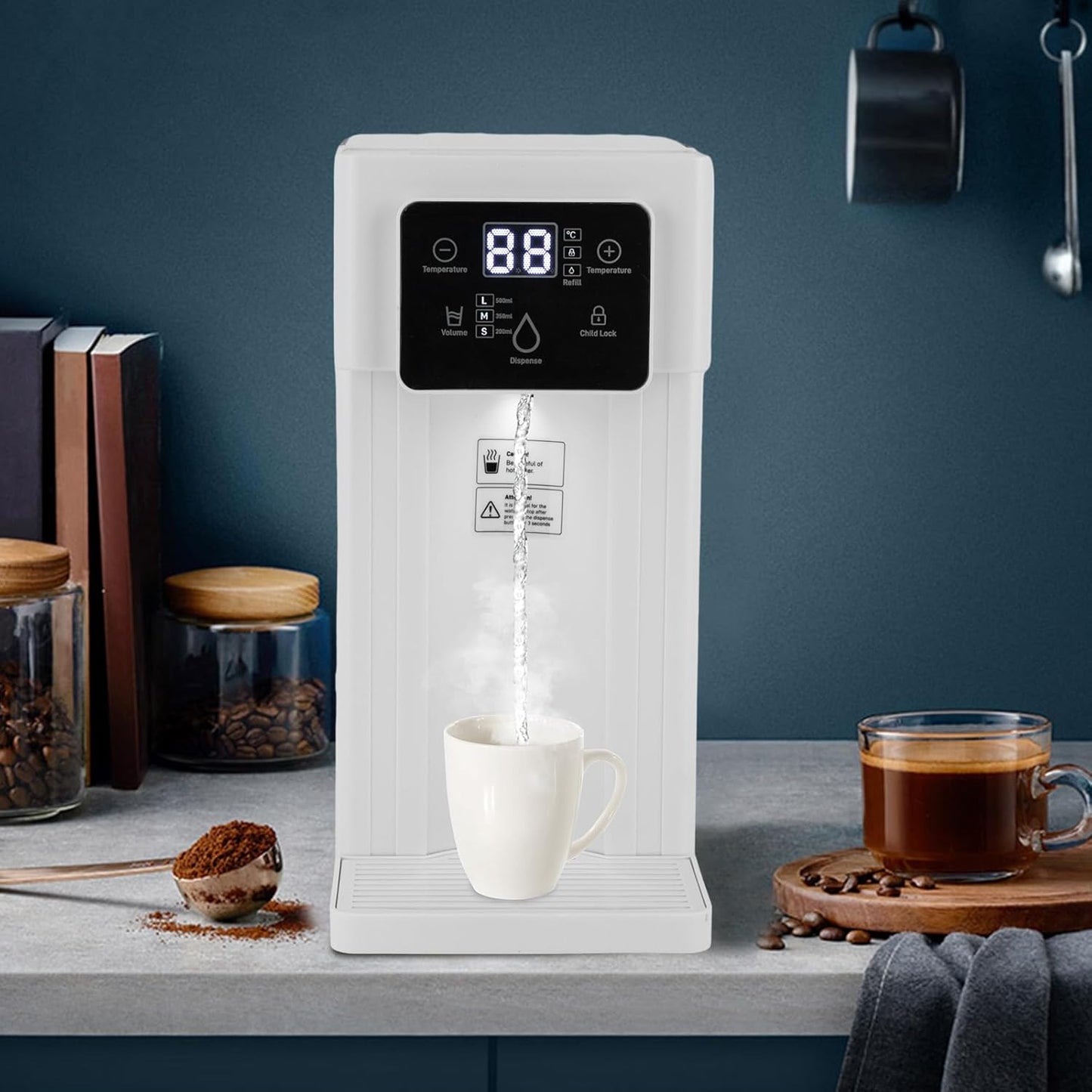 Instant Water Dispenser, 1500 Watt Fast Heating Countertop Water Dispenser, Adjustable Temperature (90°F-212°F), 3 Liter/0.79 Gallon Tank, Child Lock, For Home, Office (White and Green) (Green)