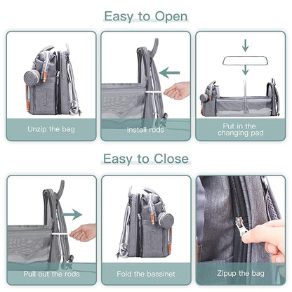 ISMGN Diaper Bag Backpack with Changing Station, Large Diaper Bag, Baby Bag, Multifunctional Diaper Bag, Gray