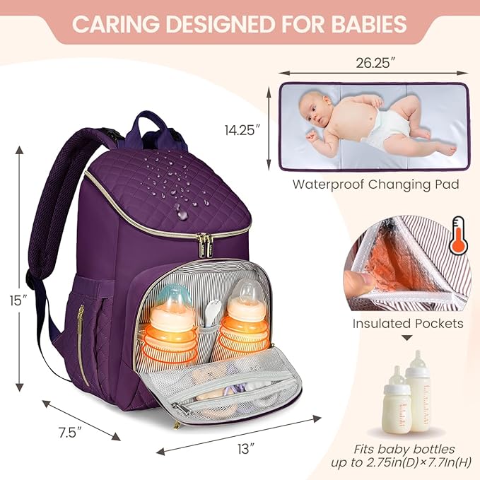 LOVEVOOK Diaper Bag Backpack Large Capacity Baby Bag with Portable Changing Pad, Multifunction Baby Travel Backpack