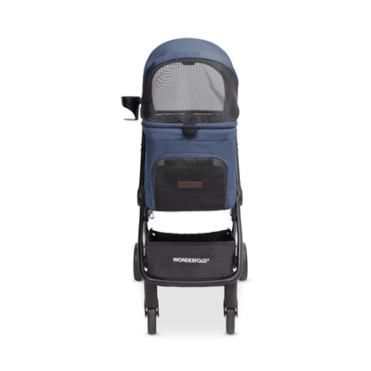 WonderFold Bella Pet Stroller - Autofold Design with Lightweight Aluminum Frame, Breathable Carriage Fabrics and Canopy, Safety Tethers & Easy-Clean Interior - Graphite Black