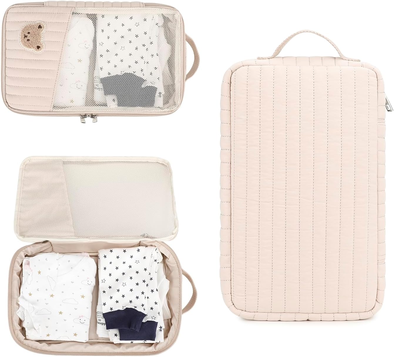 MOMIGO Baby Diaper Bag Organizer Pouches - 2 Pack Waterproof Pod Hanging Diaper Bag Cute Rabbit Bear Mesh Bag Reusable, Washable or Baby Cloth Diapers (Green)