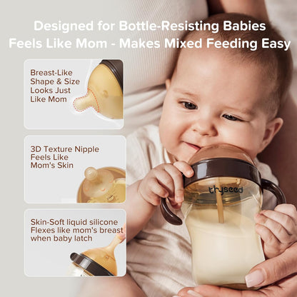 Thyseed Silicone Natural Breast-Like Bottle with Nipple(0-3 Months),8oz，1pack
