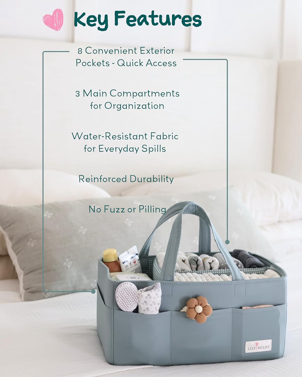 Lily Miles Baby Diaper Caddy Organizer - Large Tote Bag for Newborn essentials Boy or Girl - Baby Shower Basket - Nursery Must Haves - Registry Favorites - Newborn Caddie Car Organizer